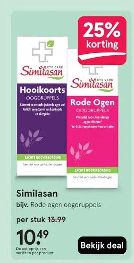Similasan bijv. Rode ogen oogdruppels 25% korting