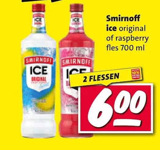 Smirnoff ice original of raspberry fles 700 ml 2 flessen