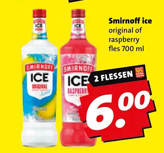 Smirnoff ice original of raspberry fles 700 ml 2 flessen