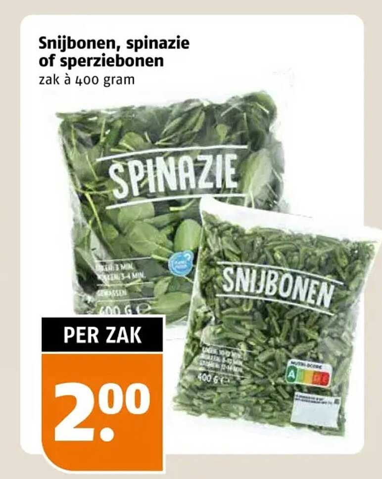 Snijbonen, spinazie of sperziebonen zak à 400 gram