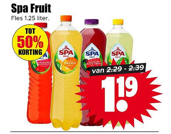 Spa Fruit Fles 1.25 liter. TOT 50% KORTING
