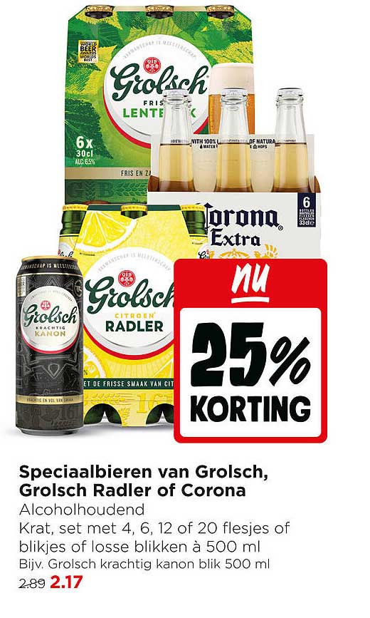 Speciaalbieren van Grolsch, Grolsch Radler of Corona 25% korting
