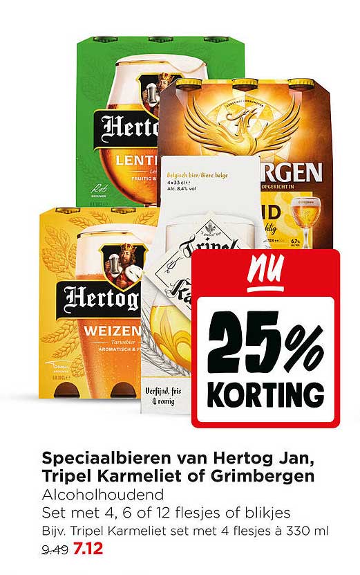 Speciaalbieren van Hertog Jan, Tripel Karmeliet of Grimbergen 25% korting