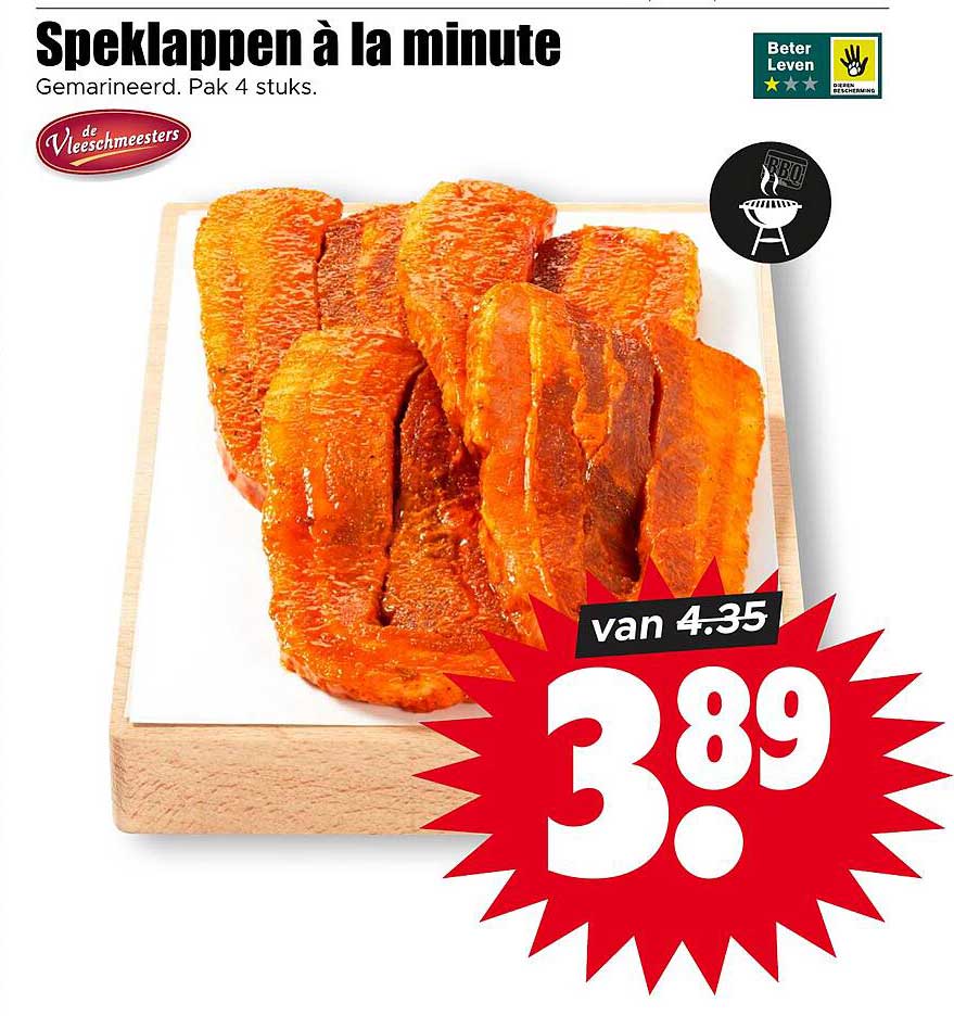 Speklappen à la minute Gemarineerd. Pak 4 stuks.