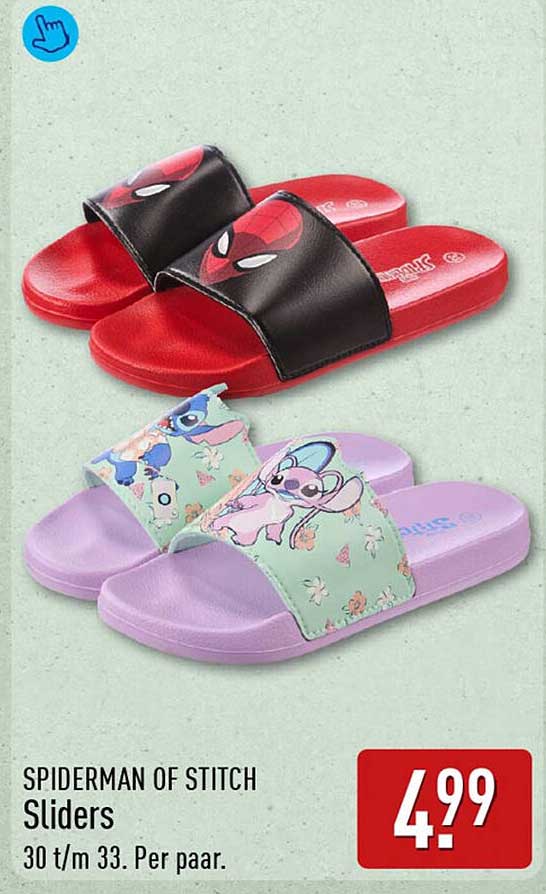 SPIDERMAN OF STITCH Sliders 30 t/m 33. Per paar.