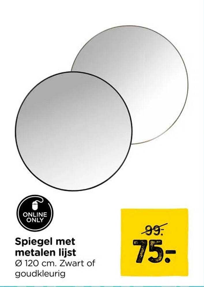 Spiegel met metalen lijst Ø 120 cm. Zwart of goudkleurig