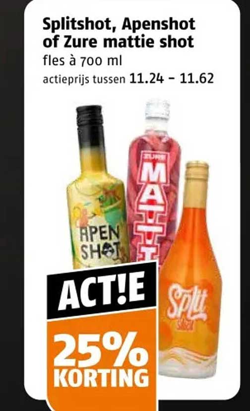 Splitshot, Apenshot of Zure mattie shot fles à 700 ml ACT!E 25% KORTING
