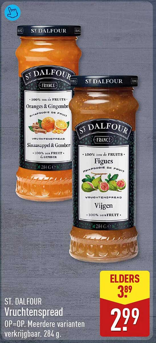 ST. DALFOUR Fruitenspread 0P=OP. Meerdere varianten verkrijgbaar. 284 g.