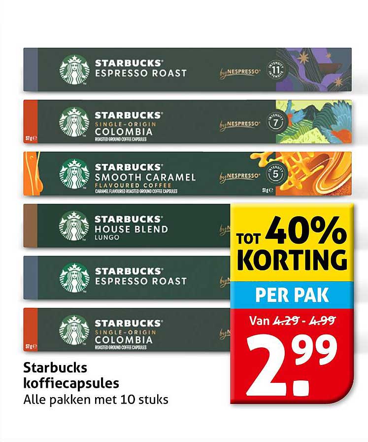 Starbucks koffiecapsules Alle pakken met 10 stuks TOT 40% KORTING PER PAK
