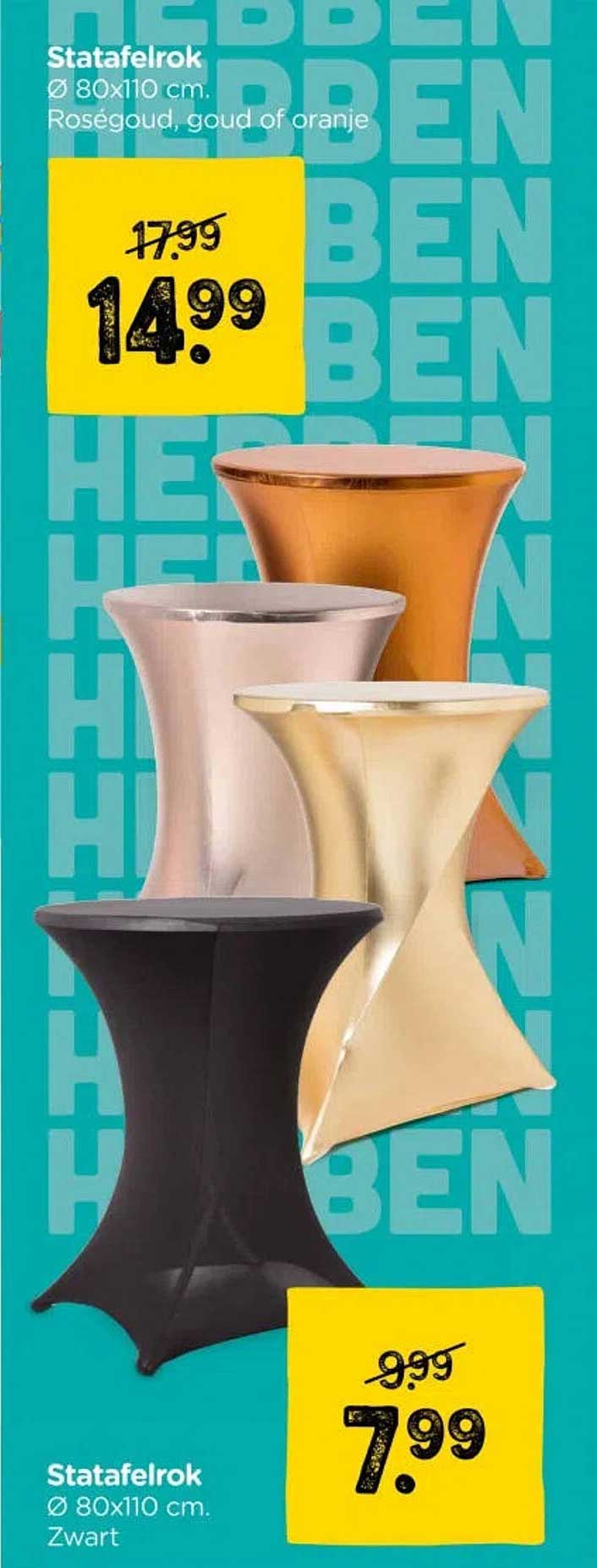 Statafelrok Ø 80x110 cm. Roségoud, goud of oranje