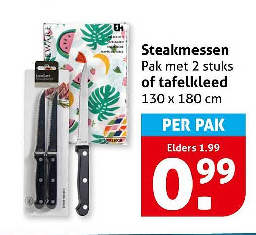 Steakmessen Pak met 2 stuks of tafelkleed 130 x 180 cm