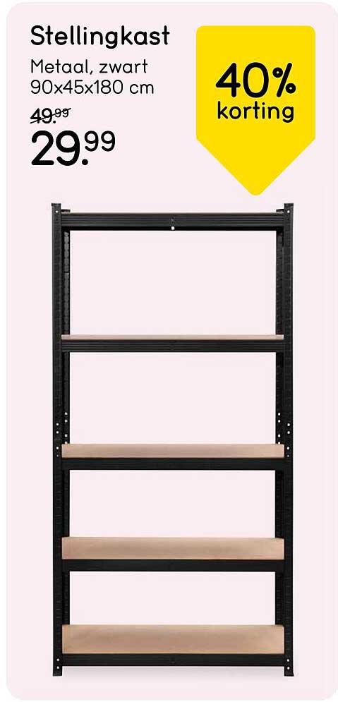 Stellingkast Metaal, zwart 90x45x180 cm 40% korting
