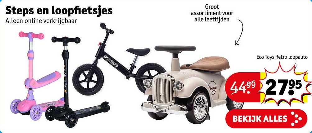 Steps en loopfietsjes Alleen online verkrijgbaar Eco Toys Retro loopauto