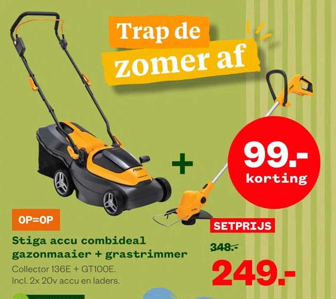 Stiga accu combideal gazonmaaier + grastrimmer