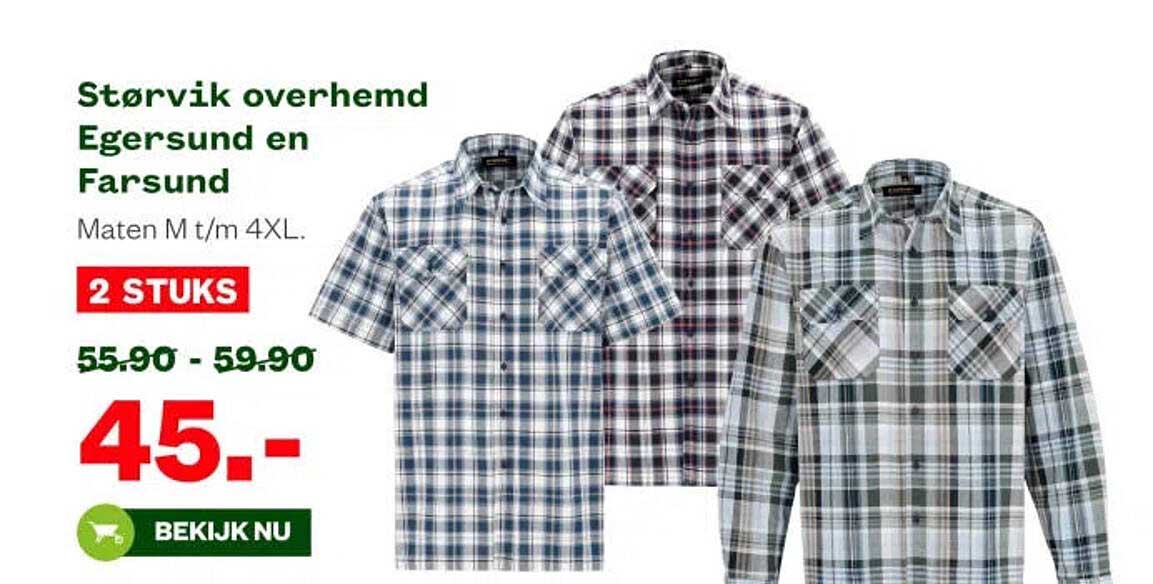 Størvik overhemd Egersund en Farsund Maten M t/m 4XL. 2 STUKS