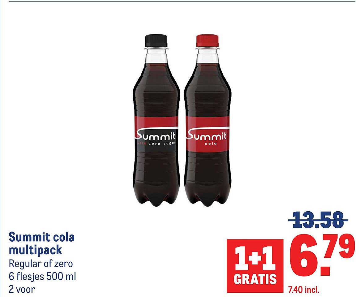 Summit cola multipack Regular of zero 6 flesjes 500 ml 2 voor 1+1 GRATIS
