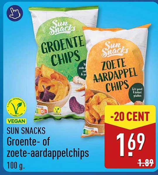 SUN SNACKS Groente- of zoete-aardappelchips 100 g