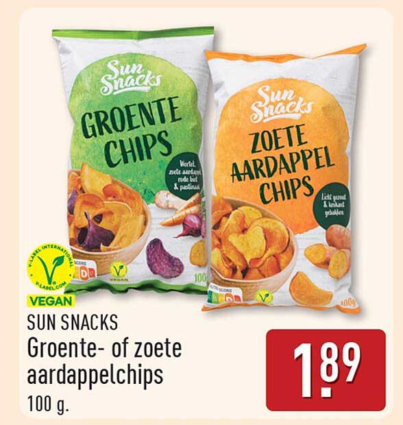 SUN SNACKS Groente- of zoete aardappelchips 100 g