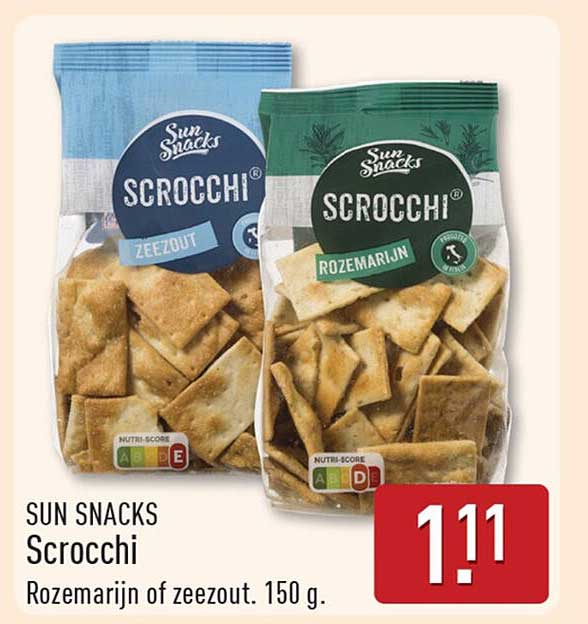 SUN SNACKS Scrocchi Rozemarijn of zeezout. 150 g.