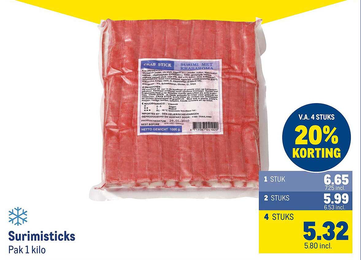 Surimisticks Pak 1 kilo 20% korting