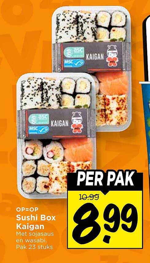 Sushi Box Kaigan Met sojasaus en wasabi. Pak 23 stuks