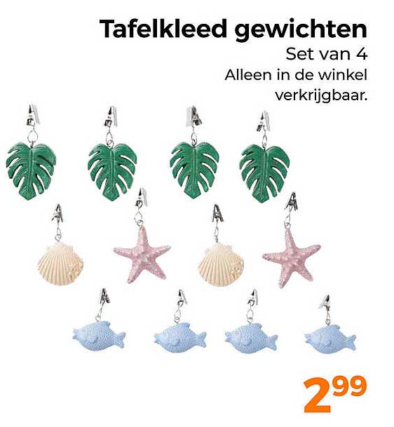 Tafelkled gewichten Set van 4 Alleen in de winkel verkrijgbaar.