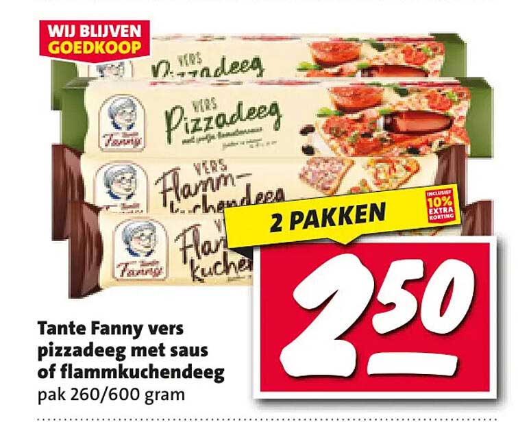Tante Fanny vers pizzadeeg met saus of flammkuchendeeg 2 pakken inclusief 10% extra korting