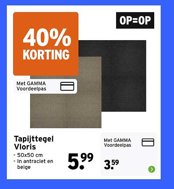 Tapijttegel Vloris 40% korting