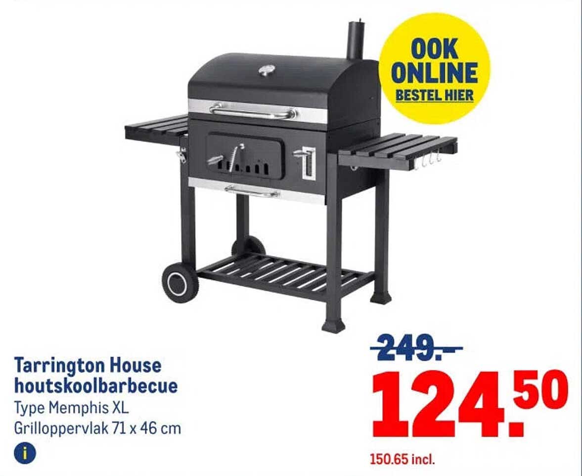 Tarrington House houtskoolbarbecue Type Memphis XL Grilloppervlak 71 x 46 cm