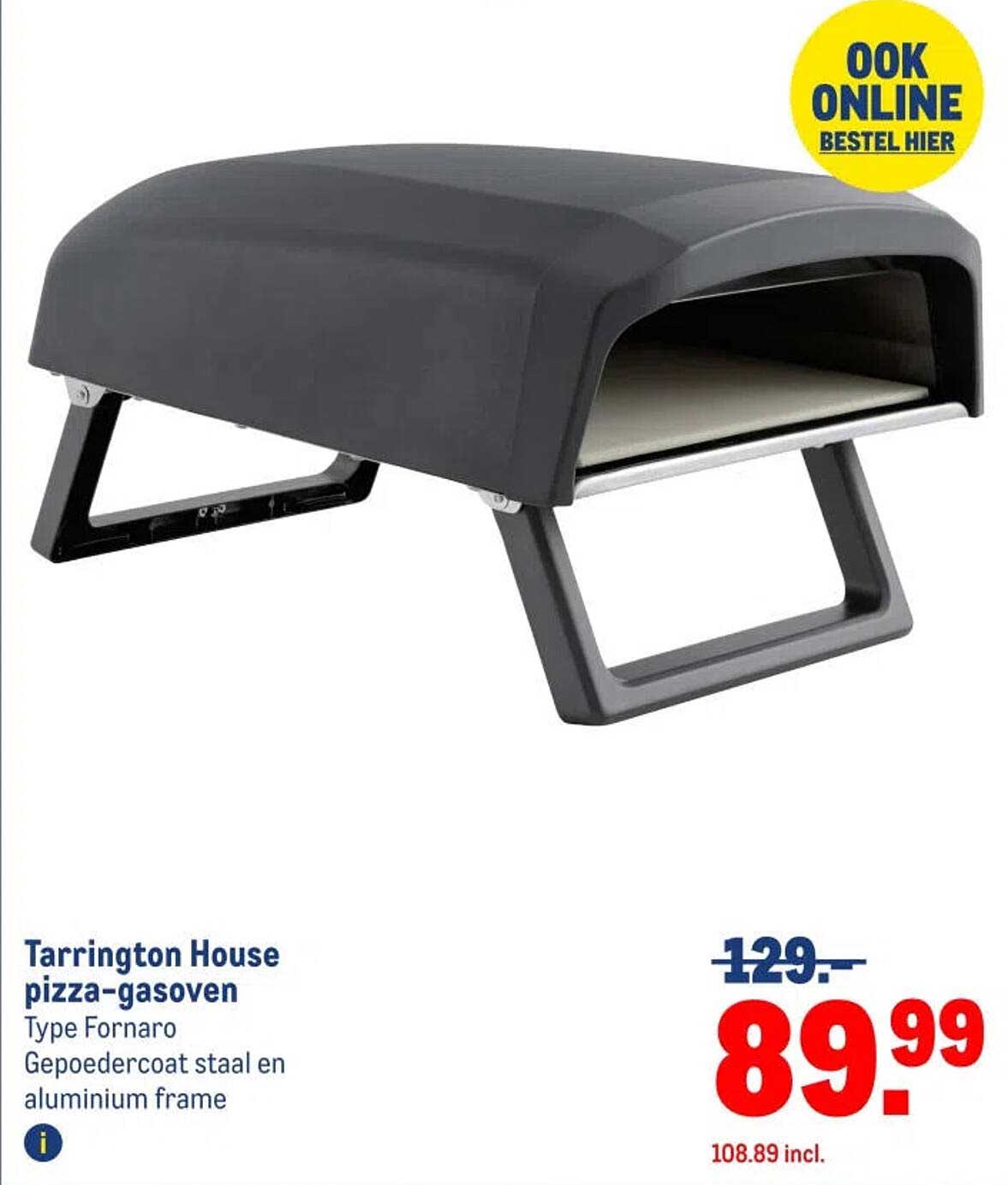 Tarrington House pizza-gasoven Type Fornaro Gepoedercoat staal en aluminium frame