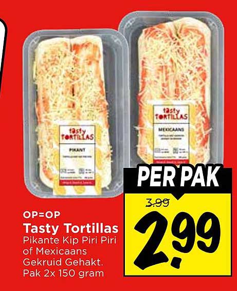 Tasty Tortillas Pikante Kip Piri Piri of Mexicaans Gekruid Gehakt, Pak 2x 150 gram