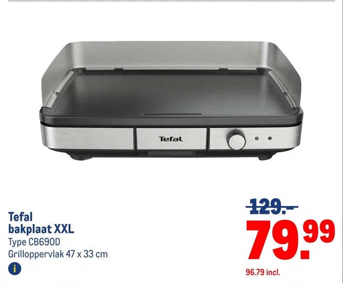 Tefal bakplaat XXL Type CB690D Grilloppervlak 47 x 33 cm