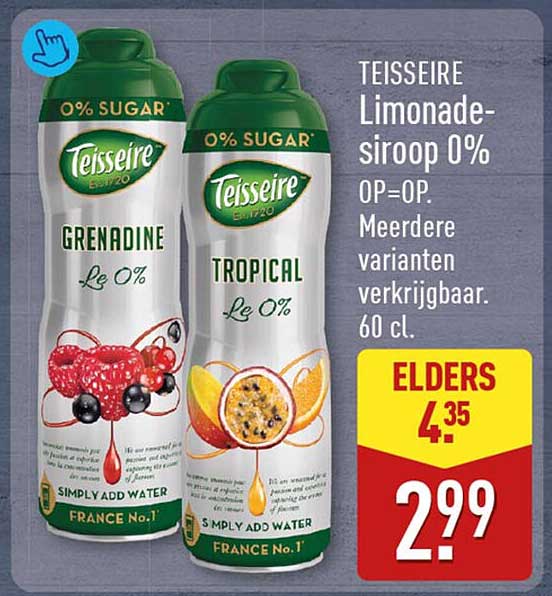 TEISSEIRE Limondade-siroop 0% 0P=0P. Meerdere varianten verkrijgbaar. 60 cl.
