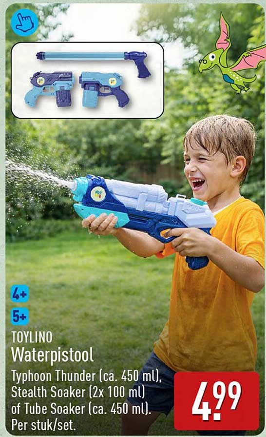 TOYLINO Waterpistool Typhoon Thunder (ca. 450 ml), Stealth Soaker (2x 100 ml) of Tube Soaker (ca. 450 ml). Per stuk/set.
