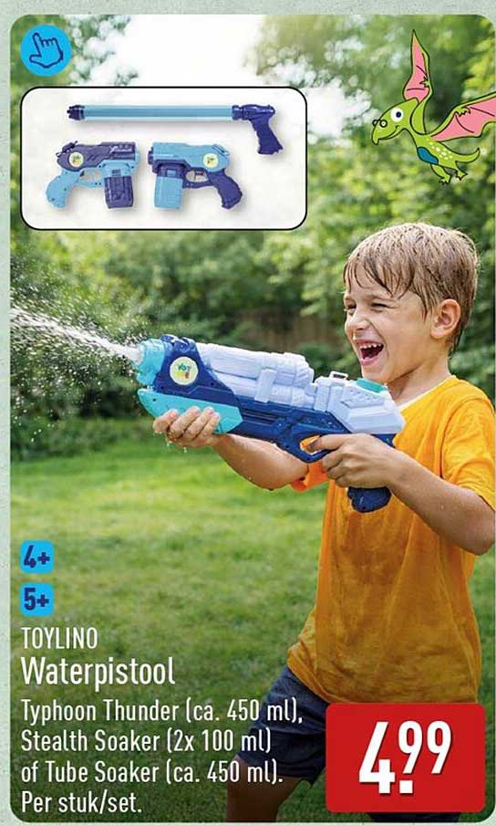 TOYLINO Waterpistool Typhoon Thunder (ca. 450 ml), Stealth Soaker (2x 100 ml) of Tube Soaker (ca. 450 ml). Per stuk/set.