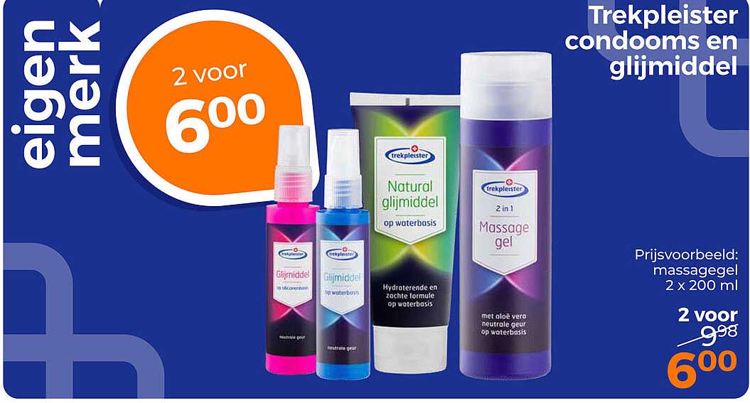 Trekpleister condooms en glijmiddel 2 voor 6,00