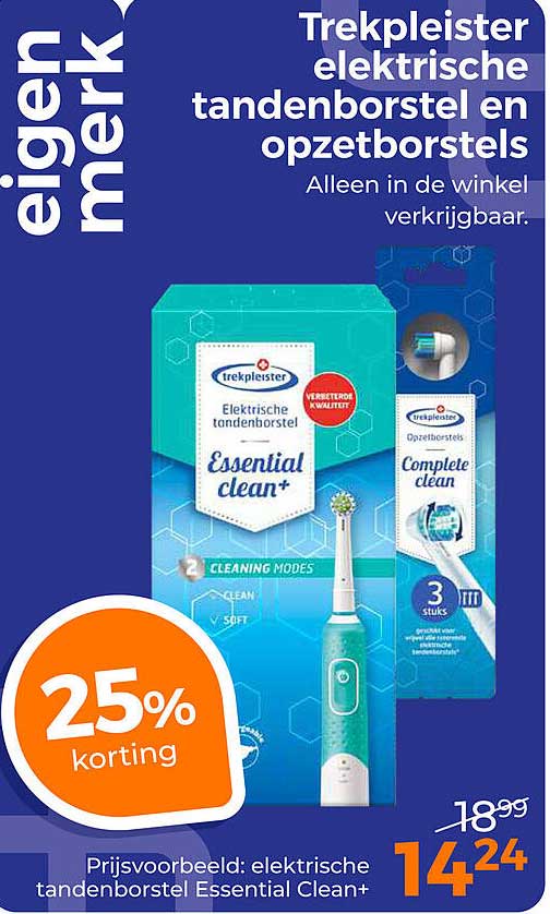Trekpleister elektrische tandenborstel en opzetborstels 25% korting