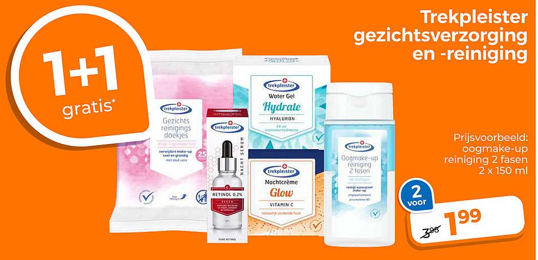 Trekpleister gezichtsverzorging en -reiniging 1+1 gratis