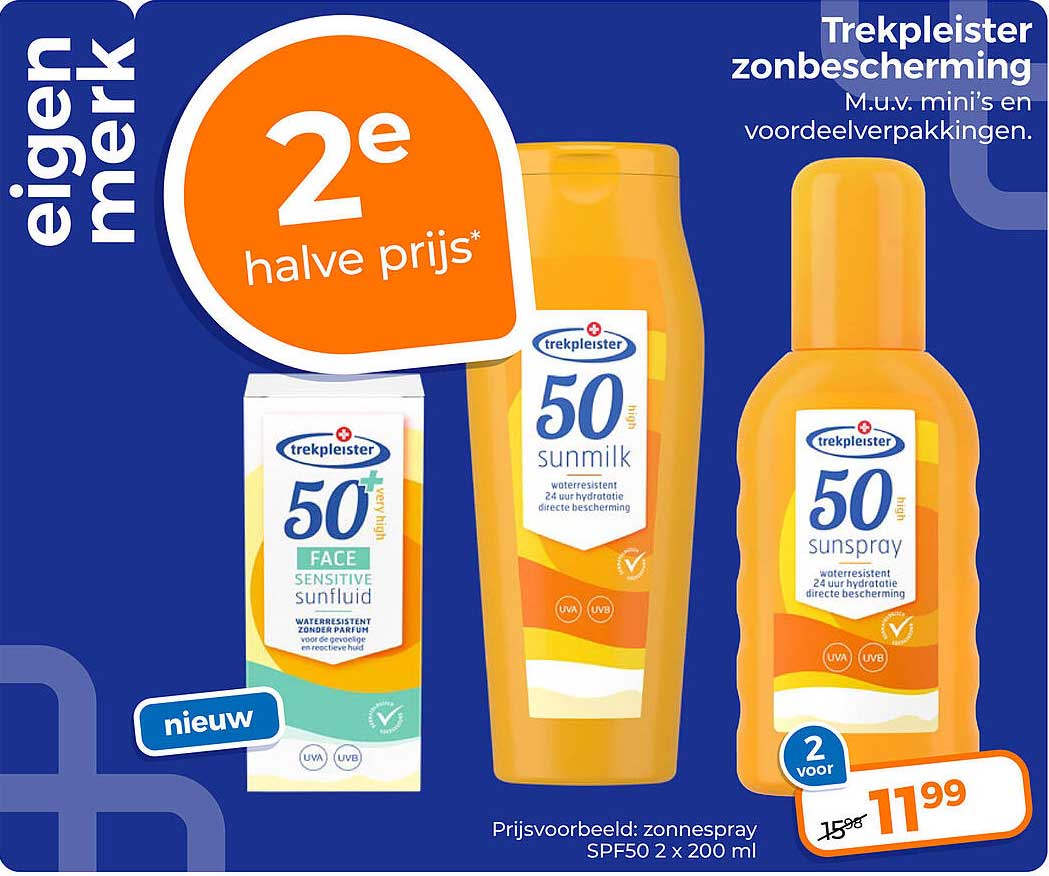 Trekpleister zonbescherming M.u.v. mini's en voordeelverpakkingen. 2e halve prijs