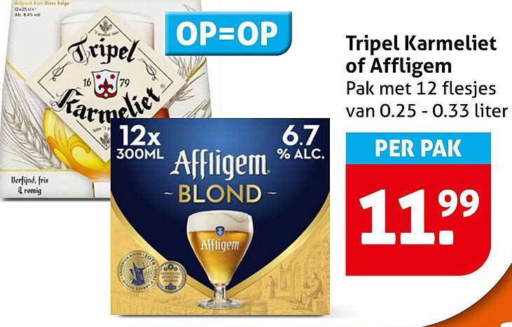 Tripel Karmeliet of Affligem Pak met 12 flesjes van 0.25 - 0.33 liter OP=OP