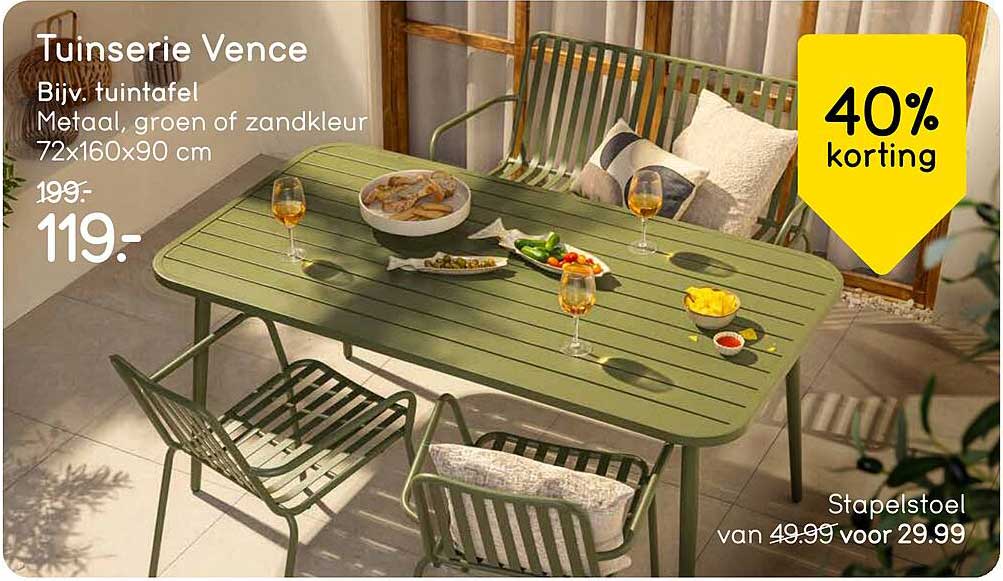 Tuinserie Vence Biv. tuintafel Metaal, groen of zandkleur 72x160x90 cm 40% korting