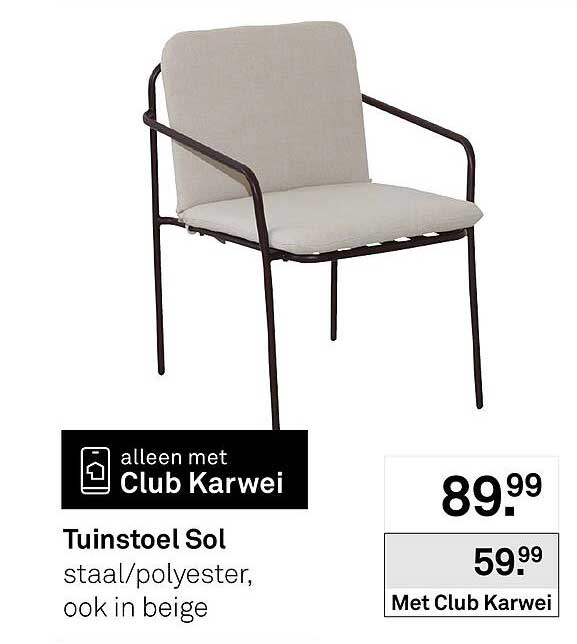 Tuinstoel Sol staal/polyester, ook in beige