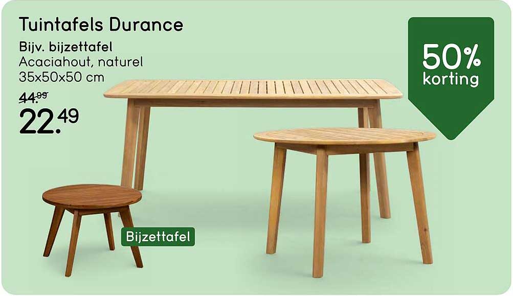 Tuintafels Durance Bijv. bijzettafel Acaciahout, naturel 35x50x50 cm 50% korting