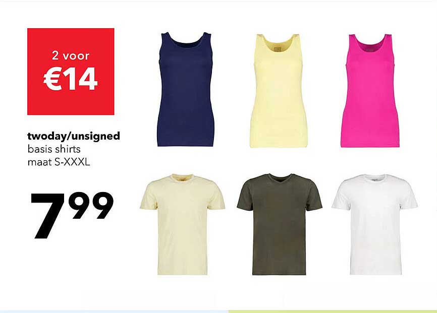 twoday/unsigned basis shirts maat S-XXXL