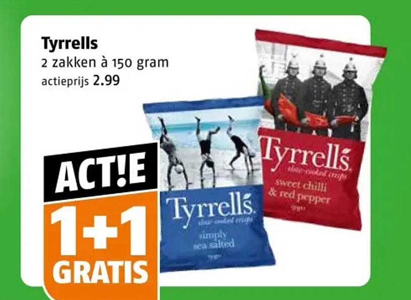 Tyrrells 2 zakken à 150 gram ACT!E 1+1 GRATIS