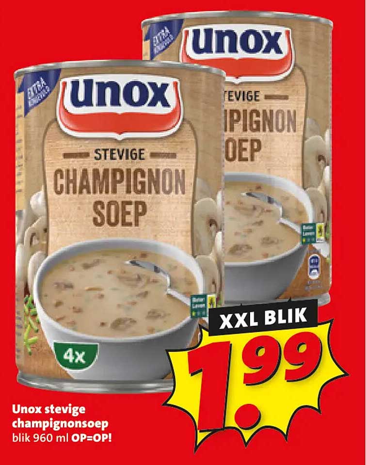 Unox stevige champignonsoep blik 960 ml OP=OP! XXL BLIK