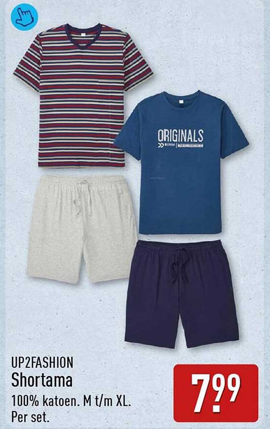 UP2FASHION Shortama 100% katoen. M t/m XL. Per set.
