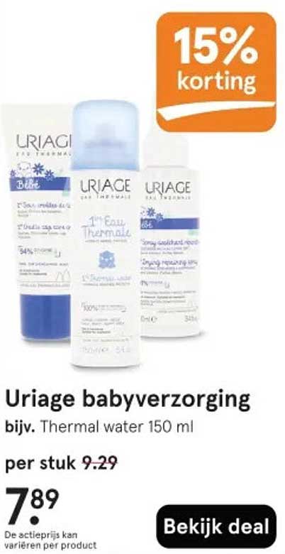 Uriage babyverzorging bijv. Thermal water 150 ml 15% korting