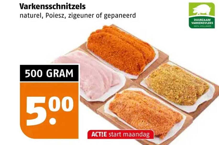 Varkensschnitzels naturel, Poiesz, zigeuner of gepaneerd