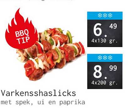 Varkensshaslicks met spek, ui en paprika
